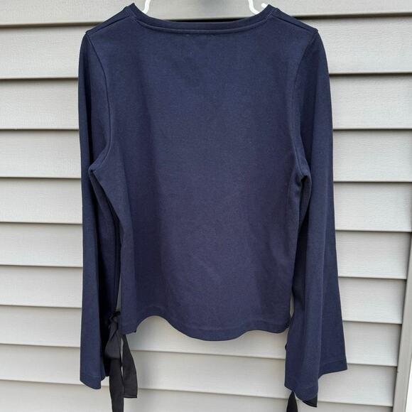 J.Crew size M Ribbon Tie Bell Sleeve Crewneck Sweatshirt - Navy - Picture 8 of 12